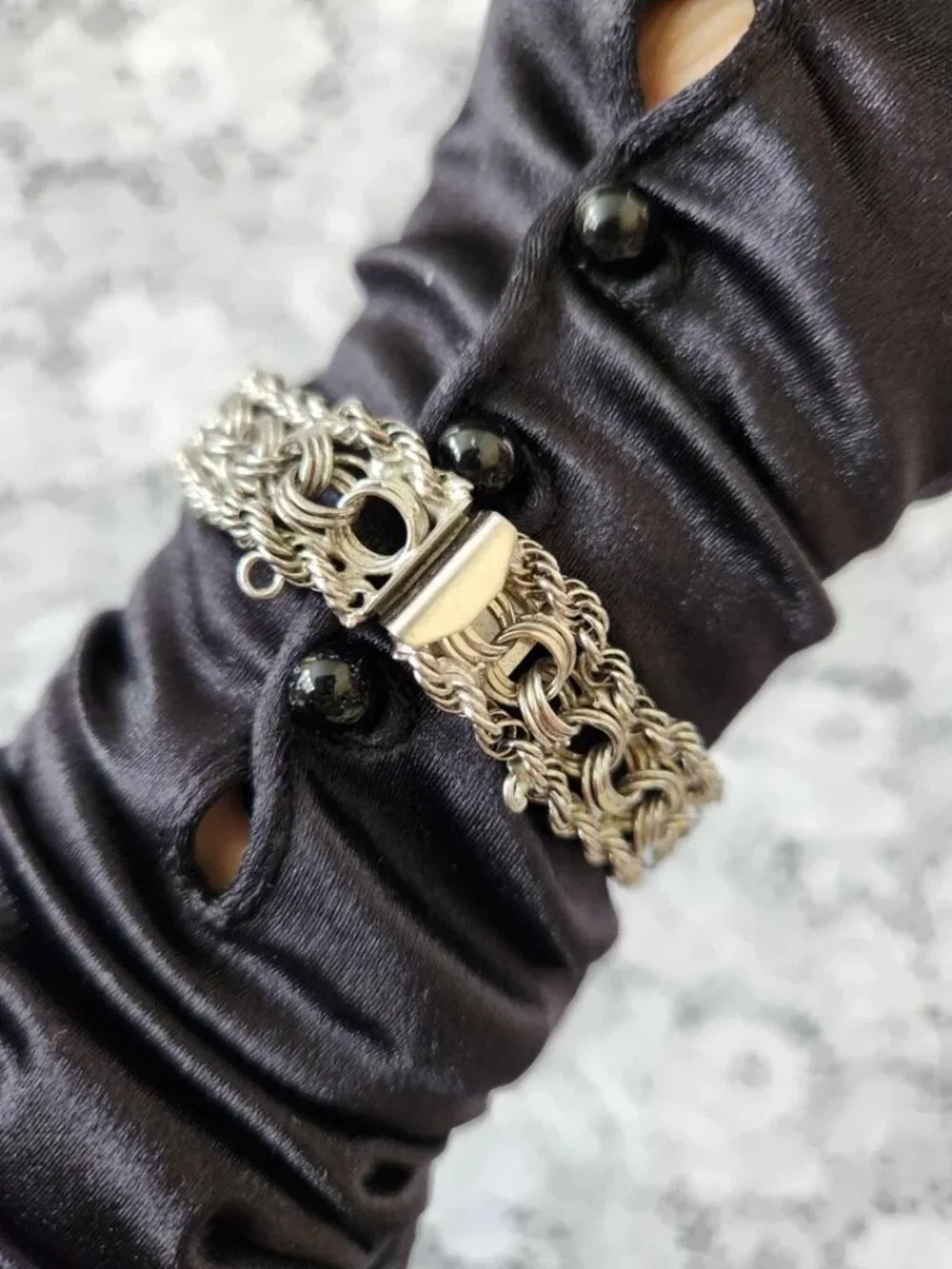 Vtg Sterling Silver Bracelet Wide Triple Row Twisted Rope Signed TC Box Clasp - Picture 6 of 14
